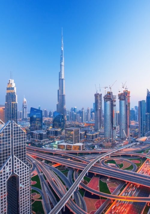 Modern,Dubai,City,Center,Skyline,At,The,Sunset,,Dubai,,United